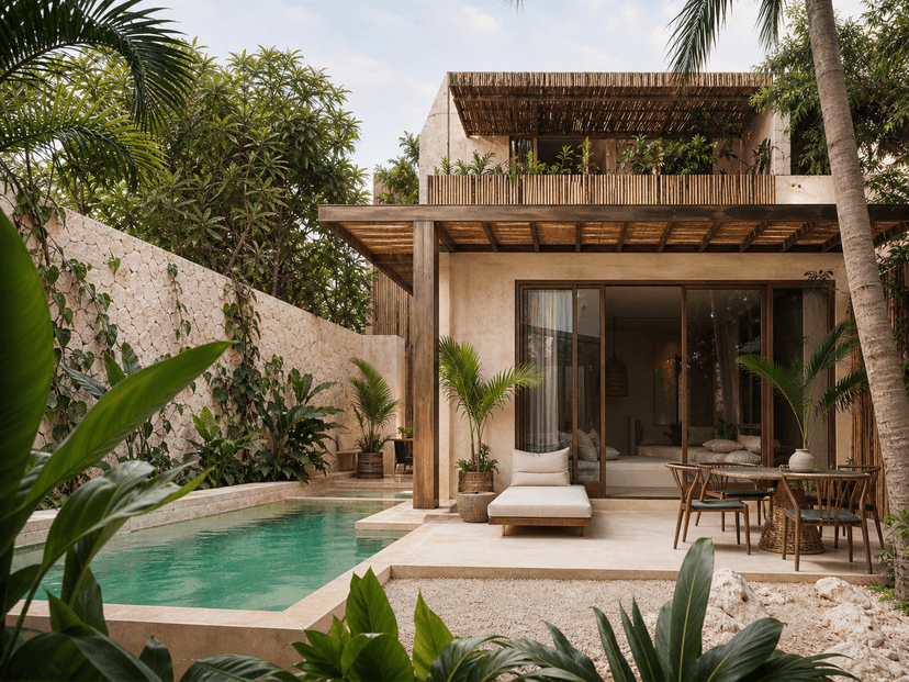 Tulum jungle limestone villa exterior